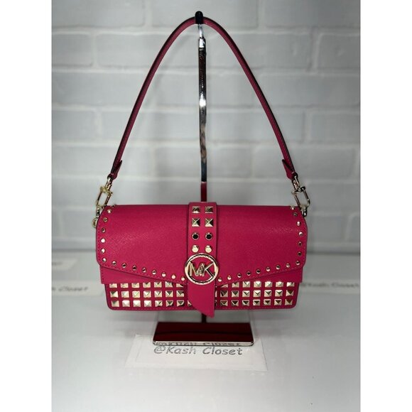 Michael Kors shoulder bag greenwich medium studded saffiano leather rubin red - Picture 6 of 12